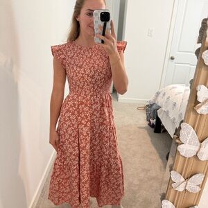 MINE Small Floral Midi Dress with Cap Sleeves